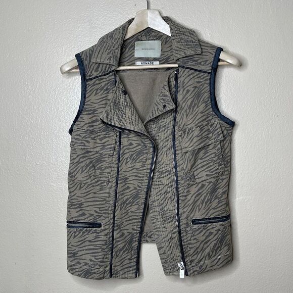 Maison Scotch Vest Women's Small Full Zip Pockets Animal Print Utility - Picture 1 of 12